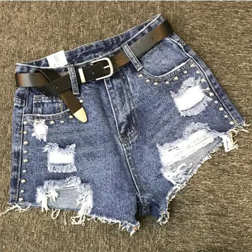 

2019 summer Irregular washed hole high waist jeans spring loose loose wide leg shorts