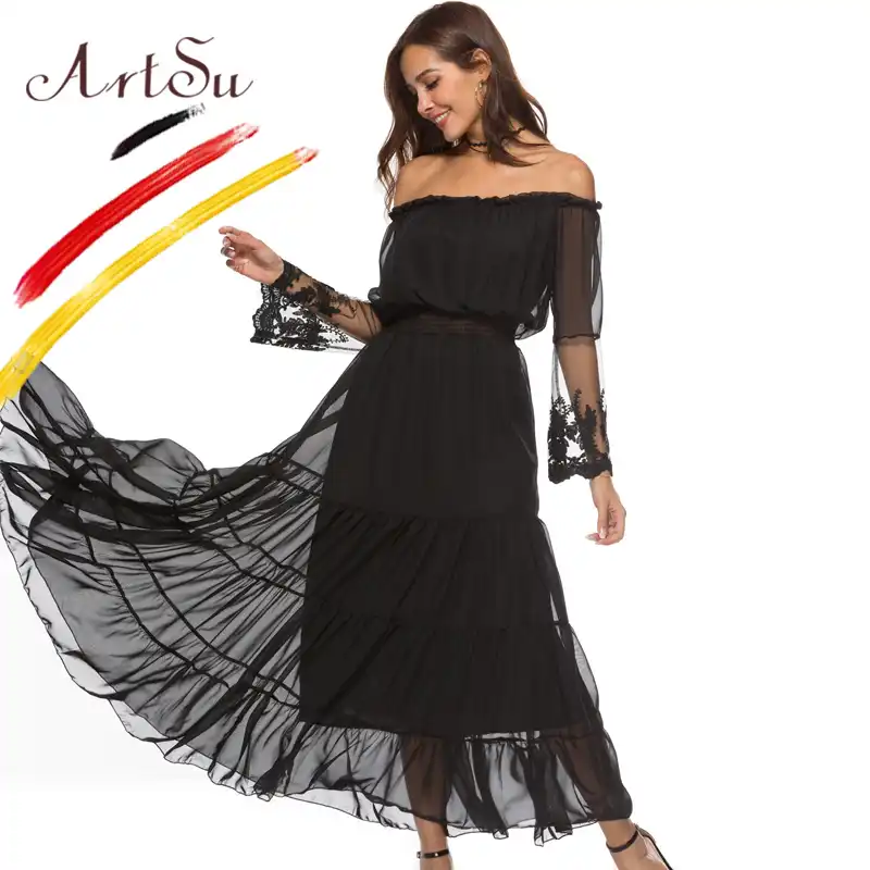 long sleeve black maxi dress casual