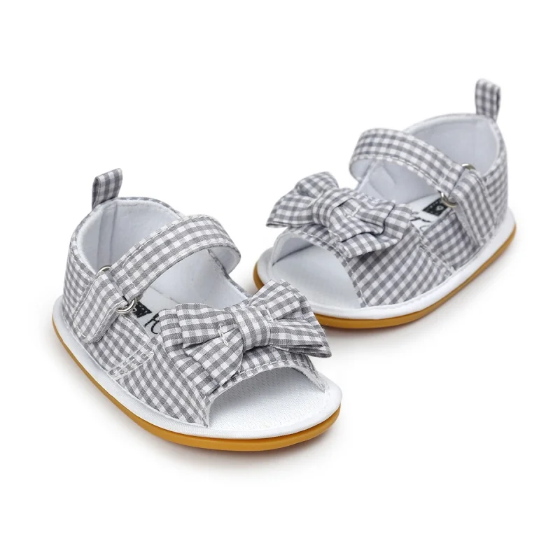

New Arrived Girls Summer Kid CuteTartan Princess Style Bowknot Breathable Non-slip Soft Bottom Cack Baby Shoes