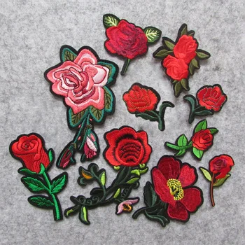 

new arrive fashion Rose Flowers parch Embroidered Iron on Patches for Clothing DIY Motif Stripes Clothes Stickers Custom Badges