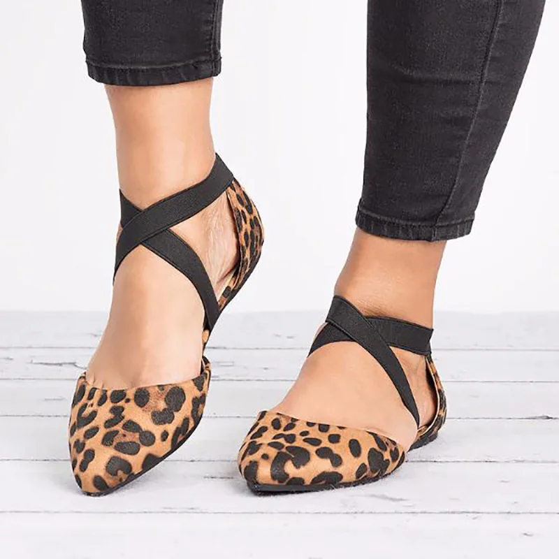 

Spring Women Flats Leopard Flock Shoes Woman Fashion Gladiator Women Casual Shoes Low Heel Rome Style Flats Female Pointe Shoes
