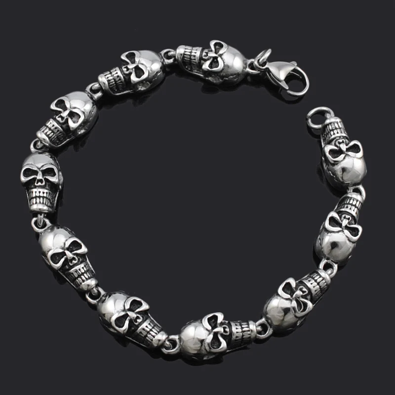

ATGO Hip Hop Full Skull Chain Bracelet For Men 316L Stainless Steel Punk Style Biker Jewelry 2017 Party Gift BangleB074