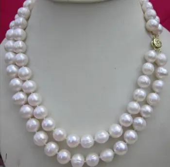 

free shipping >>>>noble jewelry 2 row 9-10 MM NATURAL WHITE SOUTH SEA PEARL NECKLACE 18 - 19 INCH DIY women hot sale jewelry