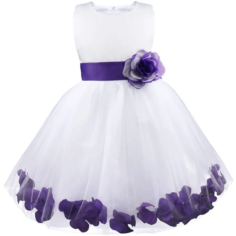 Детское платье для девочек с цветочными лепестками Малышка-подружка невесты Элегантное платье Пышное свадебное платье невесты из тюля Формальное праздничное платье - Цвет: purple