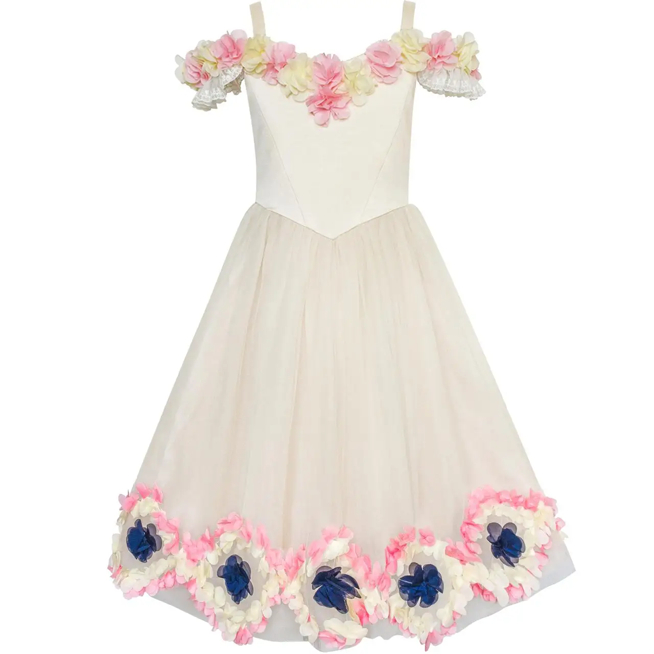 

Flower Girls Dress Cold Shoulder Bridesmaid Wedding Princess 2019 Summer Party Dresses Girl Clothes Size 6-12