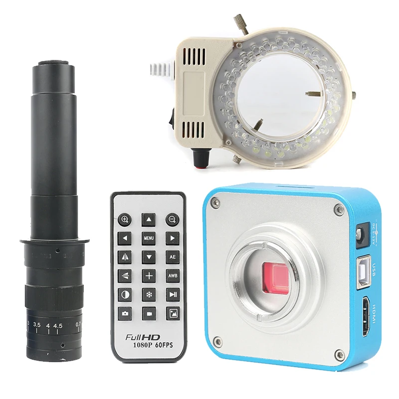 

16MP 1080P 2K 4K HDMI USB Digital Electronic Video Microscope Camera + 180X 300X C Mount Lens + 56 LED Light For PCB Soldering