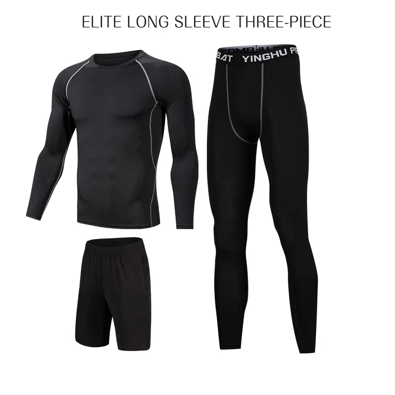 Стоящий мужской спортивный костюм, компрессионный спортивный костюм, одежда для спортзала, фитнеса, бега, бега, спортивная одежда, тренировки - Цвет: THREE-PIECE B