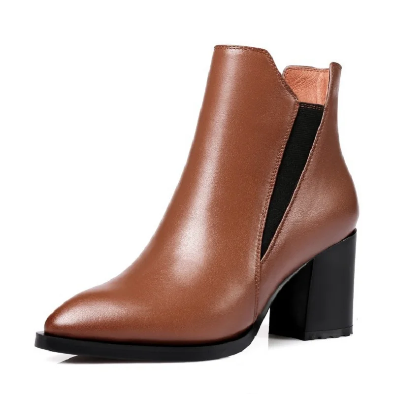 

2018 autumn and winter new Martin boots women's booties pointed thick with high-heeled women's boots brwon 0307