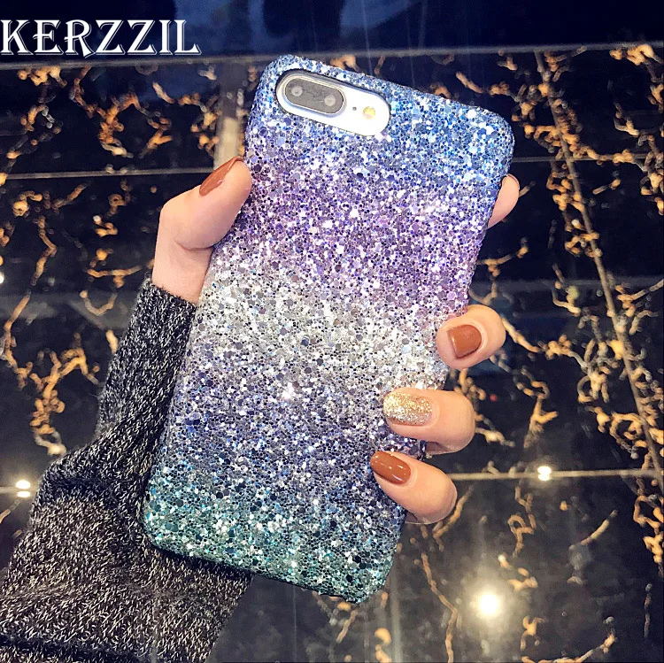 

Kerzzil Star Sky Gradient Flash Powder Cases For iPhone 7 8 6 6S Plus Bling Glitter PC Hard Cover Back For iPhone X 6 7 6S Plus