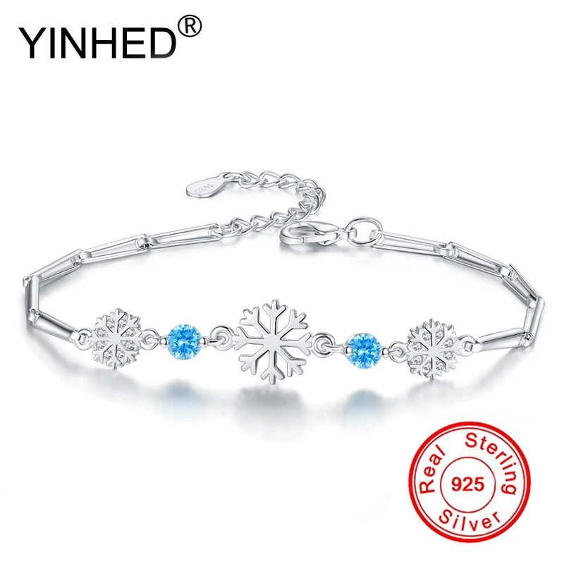 YINHED Новая коллекция 925 Стерлинговое Серебро зимние браслеты со снежинками женские цепи ювелирные изделия с бриллиантами Рождественский подарок ZB022