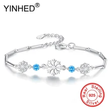 YINHED Новая коллекция 925 Стерлинговое Серебро зимние браслеты со снежинками женские цепи ювелирные изделия с бриллиантами Рождественский подарок ZB022