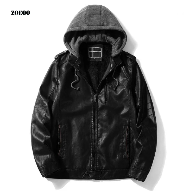 

Drop shipping autumn and winter men's jacket youth men's fashion outerwear motorcycle PU leather casual hooded leather jacket