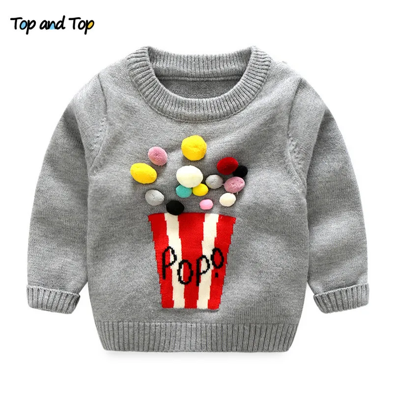 [3] Top and Top Winter Kids Girls Sweaters Popcorn Design Knitted