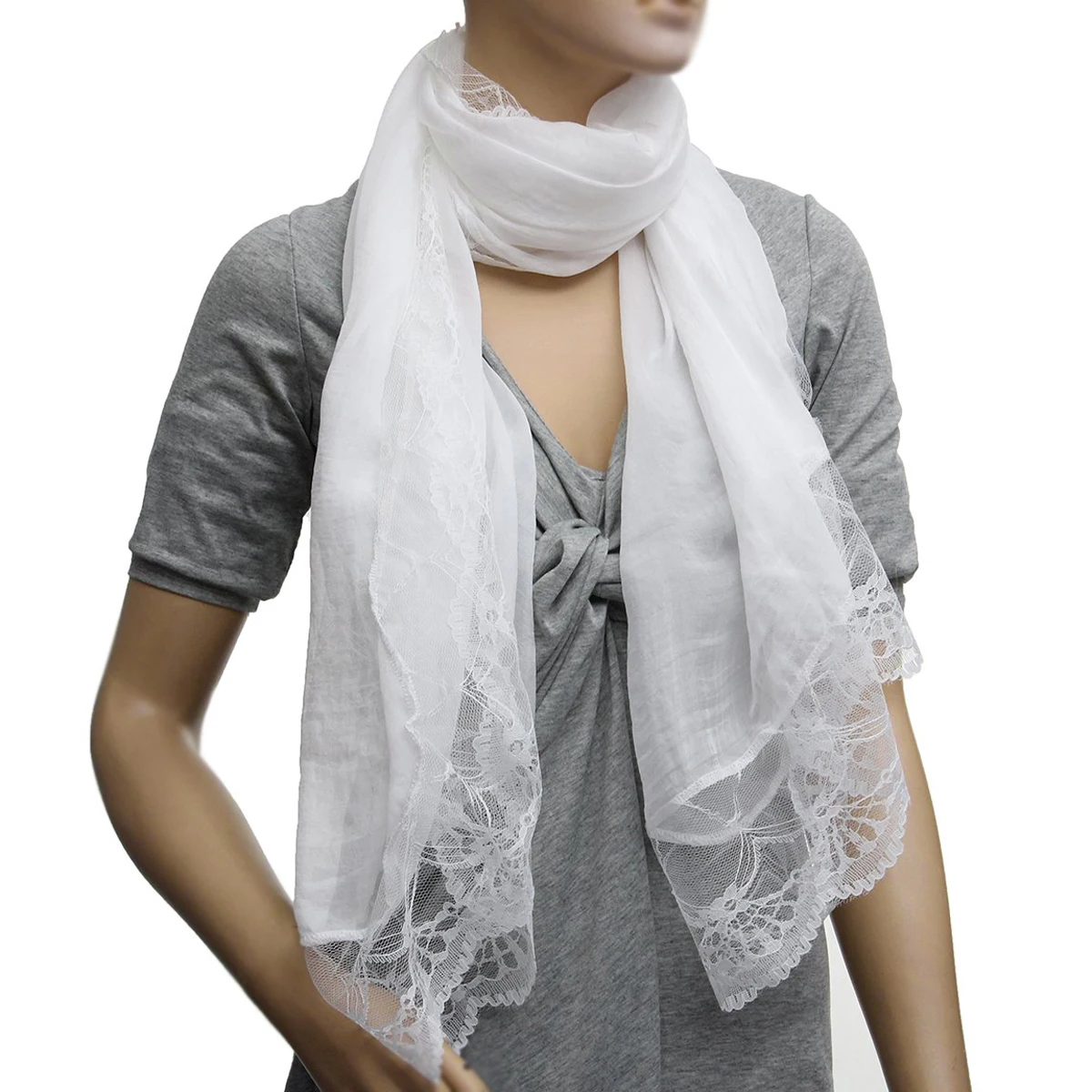 Популярные женские Шарфы для женщин шифон Кружево шарф Обёрточная бумага шарф белый