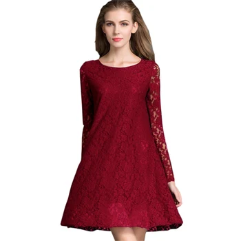 

Plus Size 3XL Lace Thick Dresses Women O-neck Long Sleeve A-Line Vestidos Vintage Spring Autumn Casual Lace Dresses RE0313