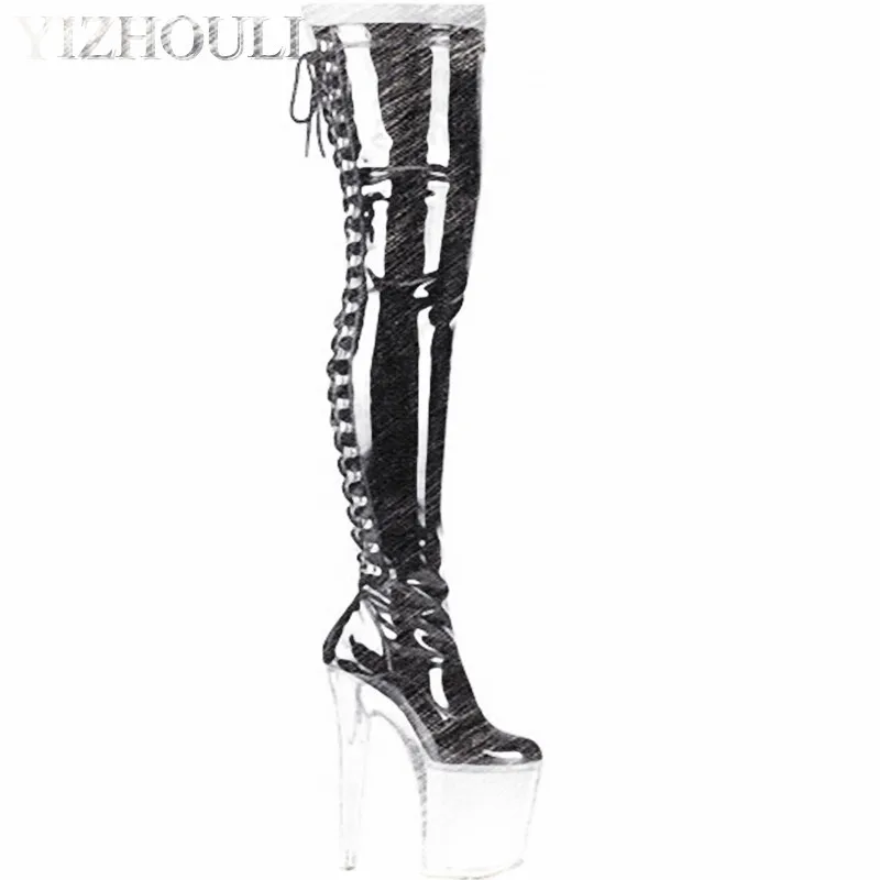 

20cm High Heel over knee pole dancing boots black thigh high boots fetish 8 inch platform high heel boots sexy women tall boots