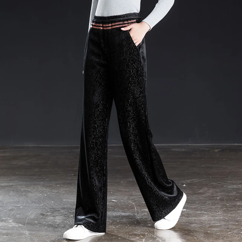 

Shangege Shinning Fashion Wide Leg Pants For Women Full Length Black Loose Female Trousers Long Pants Pleuche Autumn Winter