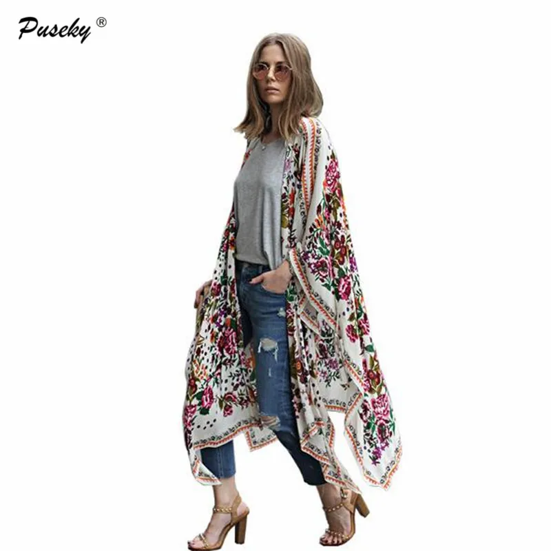

Summer Style Women Long Chiffon Kimono Cardigan Blusa Feminina Casual Shirts Jackets Long Beach Cover Up Tops blusa femin