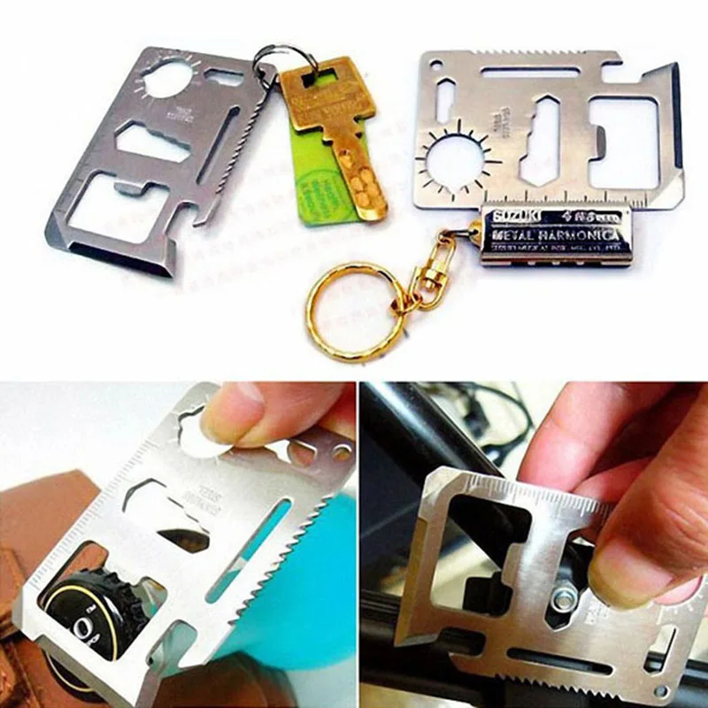11 En 1 Mini portátil de acero inoxidable tarjeta herramienta táctica deportes al aire libre Camping auto-defensa DE EMERGENCIA equipo de supervivencia
