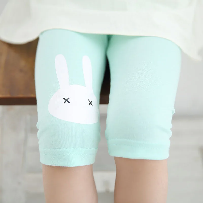 Детские леггинсы для девочек; Летние штаны до колена; Розовая Одежда с милым принтом кролика для маленьких девочек; штаны; детские брюки - Цвет: light green