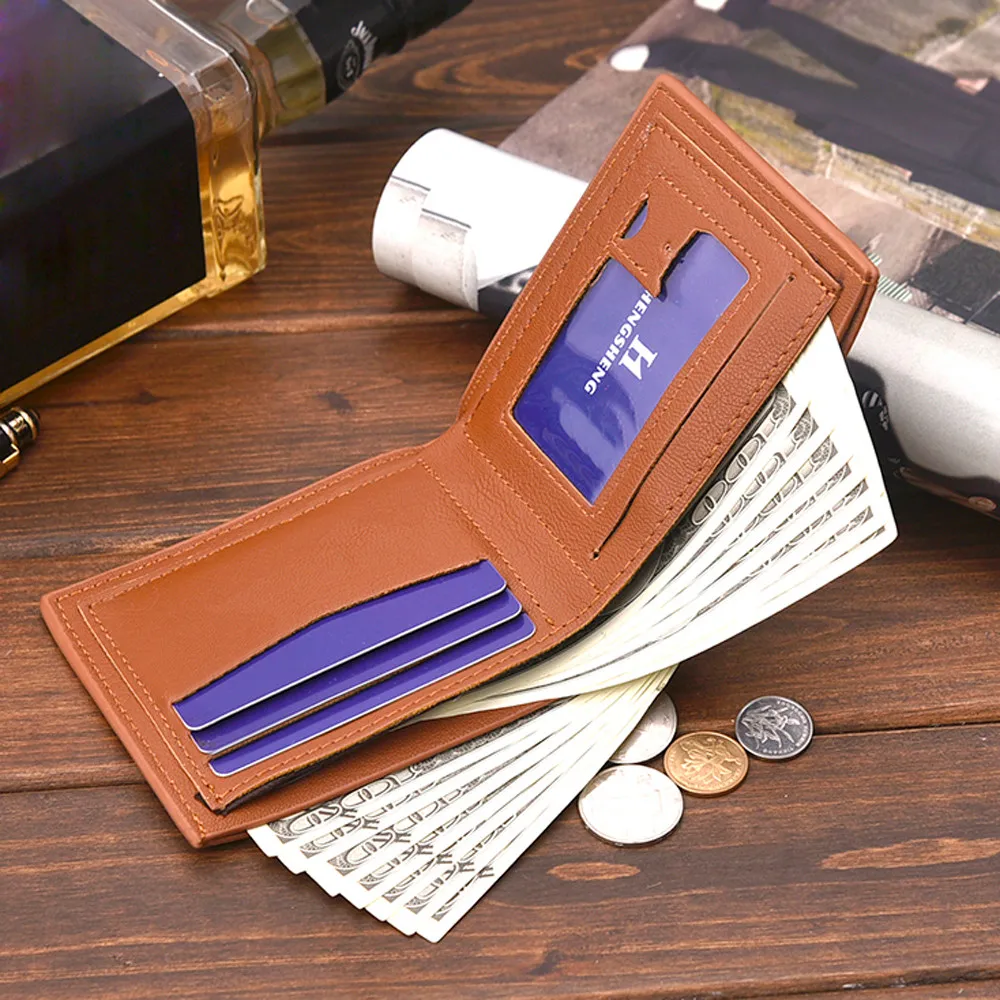 Retro men's short wallet solid color open lychee pattern multi-card wallet small square bag Card Position Wallet T619