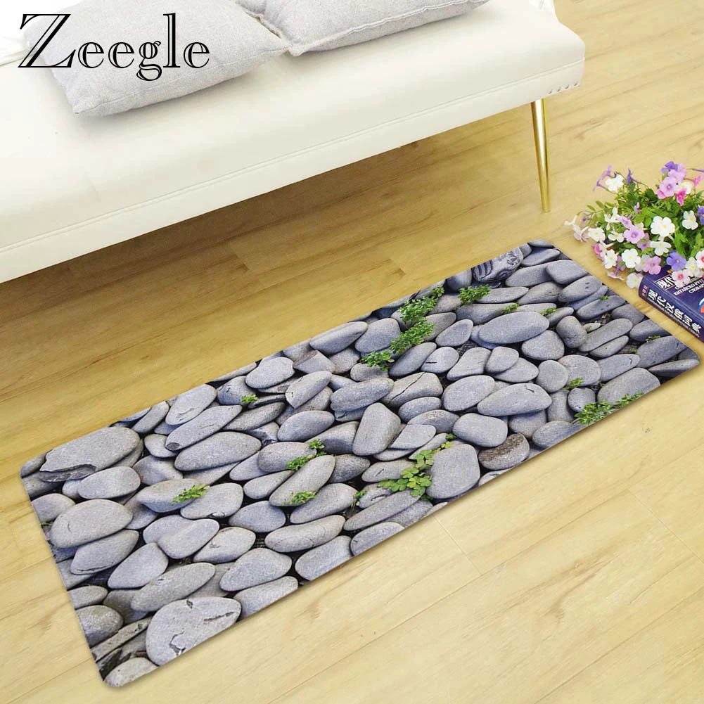 

Zeegle 3D Stone Printed Long Livingroom Carpet Welcome Mats for Front Door And Non-slip Kitchen Rug Washable Shower Carpet