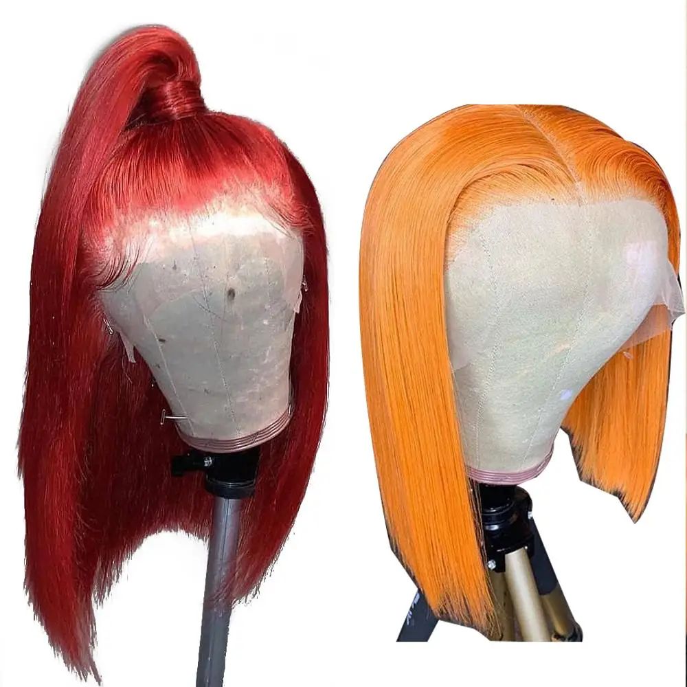 Короткие парики из натуральных волос на кружеве Bob, цветные парики из натуральных волос, предварительно сорванные 613, светлые, красные