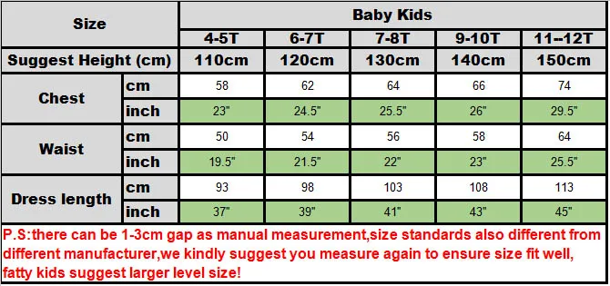 size chart princess