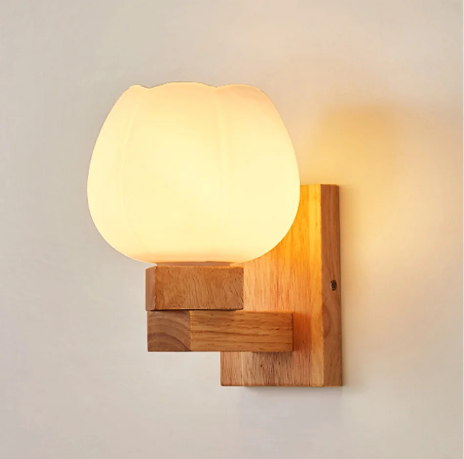 E27 Bulb LED Wall Lamps Sconce Home Hotel Bed room living Corridor Gallery Lighting Modern Nordic Wood Glass Decorative Light (7)