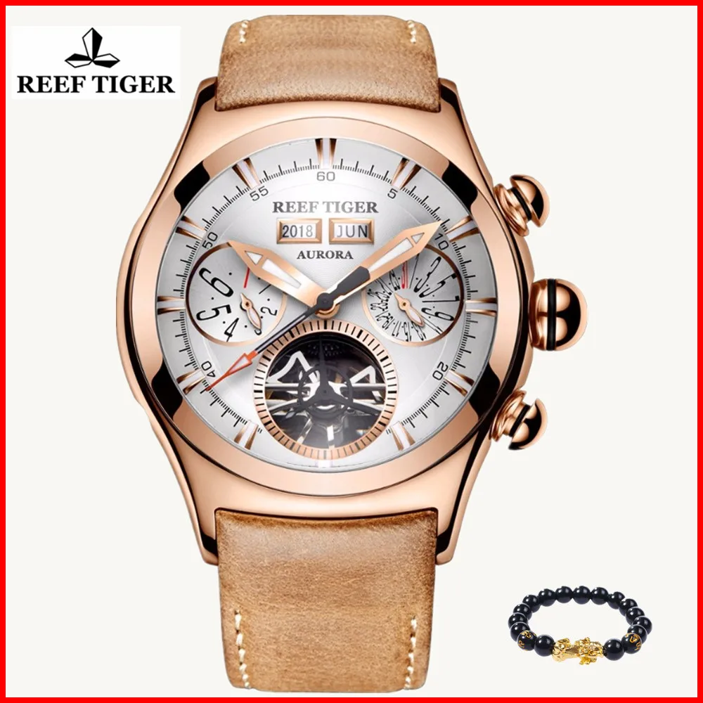 

2019 Reef Tiger/RT Brand Mechanical Watches Men Sports Rose Gold Automatic Analog Tourbillon Calendar Waterproof Luminous Watch