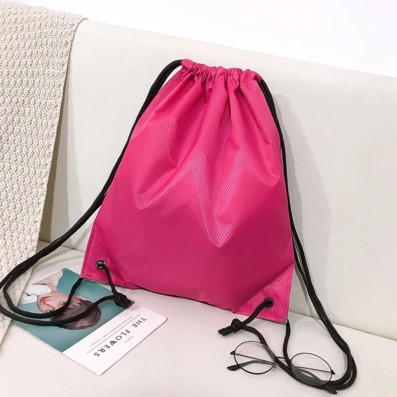 

New Drawstring Bag Casual Water Resistant Nylon Drawstring Backpack Pouch Lightweight Portable String Bags for Men and Women