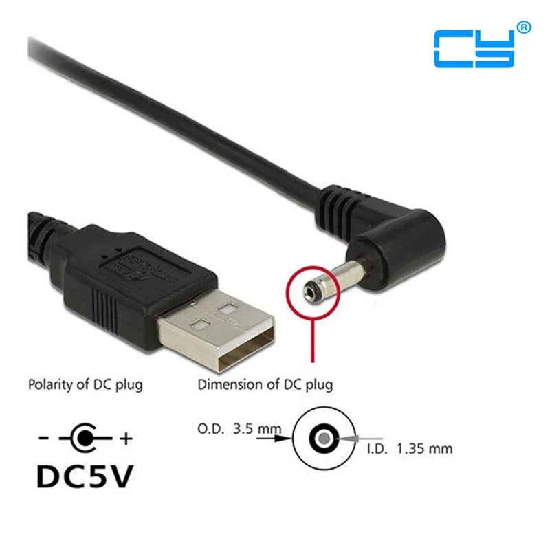 5pcies/lot USB 2.0 Male to Right Angled 90 Degree 3.5mm 1.35mm DC power