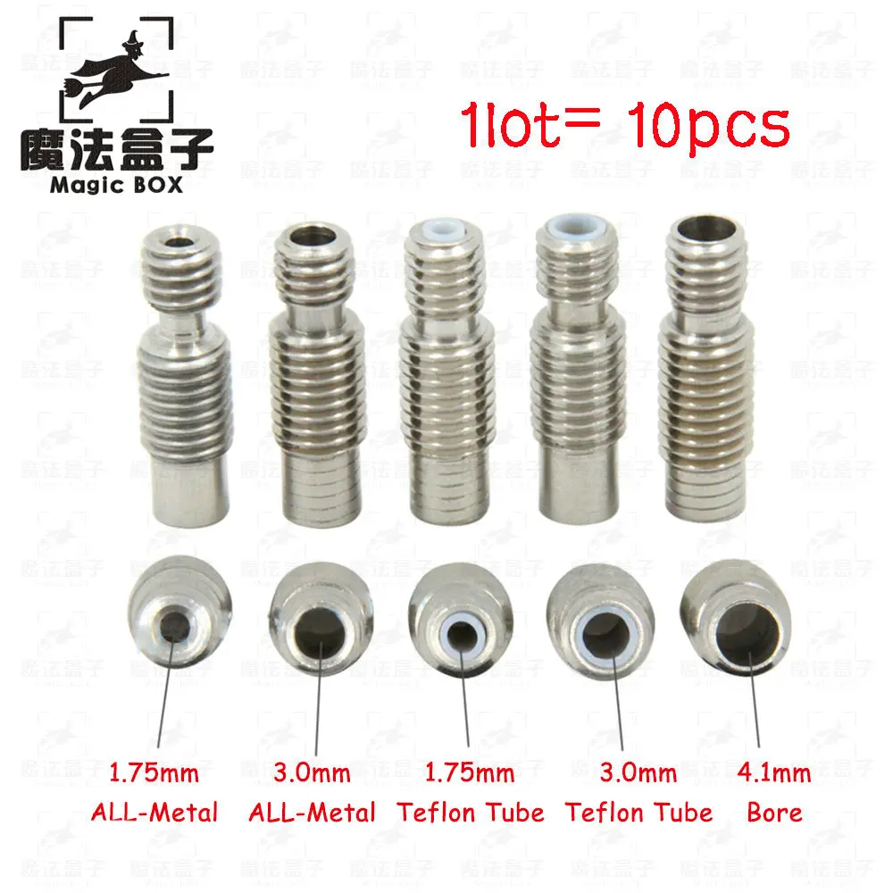 

Stainless Steel V6 Throat Bowden Teflon Tube Long Thread For 1.75 mm 3mm Filament 3D Printers Parts Full Metal Part Bore 4.1mm