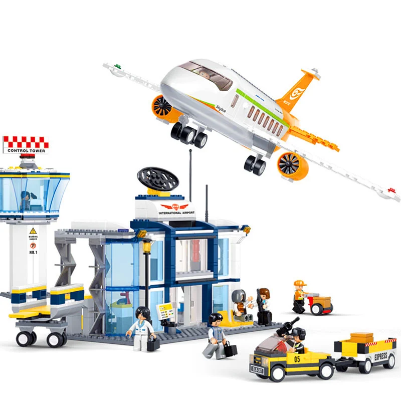 

NEW SLUBAN International Airport Aviation Aircraft Building Blocks Sets Bricks City Model Kids Toys Creator Compatible Legoings