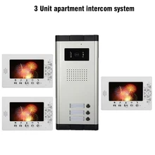 3 Units Apartment Video Intercom System 7 inch LCD Mointor Video Door Phone Doorbell System 1 Camera 3 Monitor