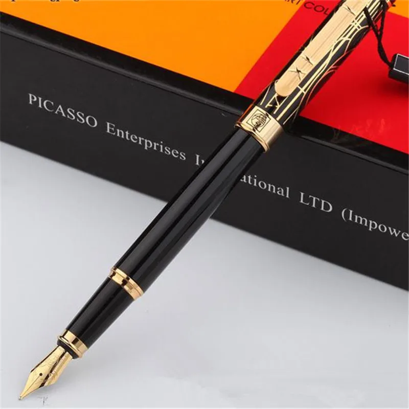 

1pc/lot Picasso 902 Fountain Pen Pimio Pens Black Pen Engraving Gold Style Gold Clip School Supplies Stationery 13.6*1.3cm
