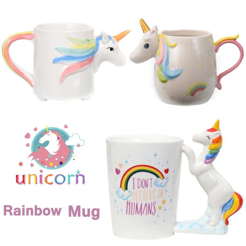 

New 3 Styles Unicorn Rainbow Coffee Mugs Ceramic Cups and Mugs Creative Drinkware Cool Mark Christmas New Year Gifts for Friends