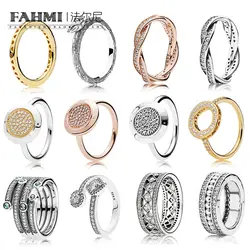 FAHMI 100% 925 пробы серебряные ювелирные изделия пять накладок Surround Crystal Love изумруд кольцо обручальное для Роскошные для женщин Шарм подарок