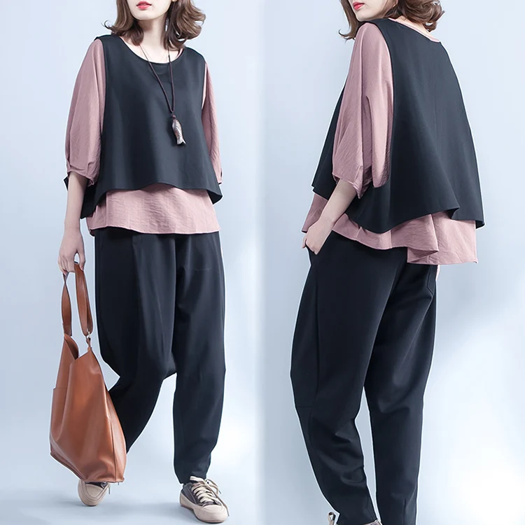 

2018 New Arrival Spring Korean Version Casual Waistcoat Three-Piece Suit Women Large size Pullover O-Neck Slim Garments T1805003