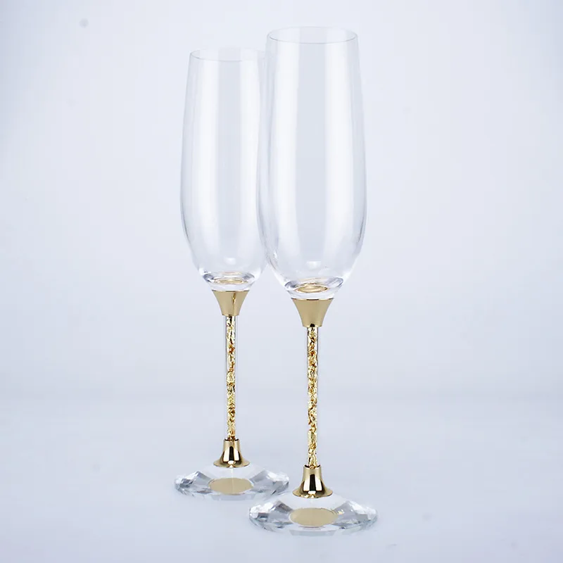 Top Selling Decorated Champagne Glasses with Gold Foil Stem Fashion