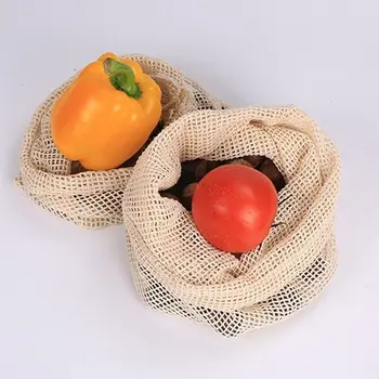 

1PCS Vegetable Bags Popular Cotton Fruit And Vegetable With Drawstring Reusable Home Kitchen Storage Mesh Bags Machine Washable