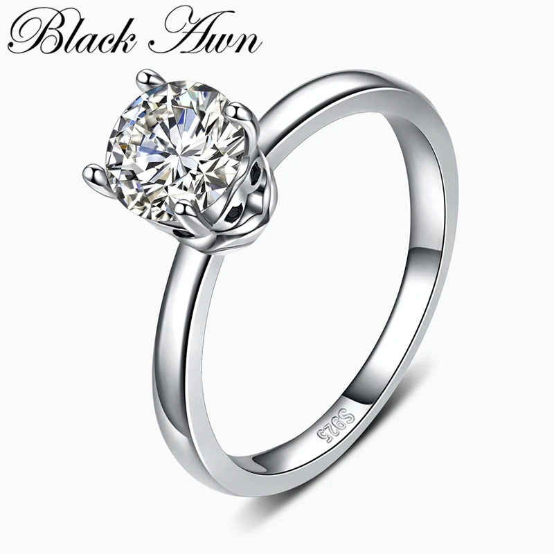 Новинка, простое 925 пробы Серебряное ювелирное изделие для помолвки, черная шпинель, круглое обручальное кольцо для женщин, Anillos Mujer G078