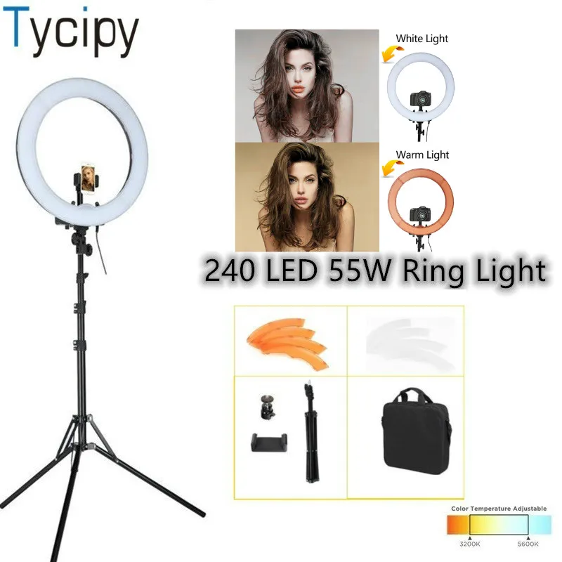 

Tycipy 18" Ring Light Dimmable Photography 55W 5500K 240 LED Camera for Photo / Studio / Telephone / Video Ring Light For Nikon