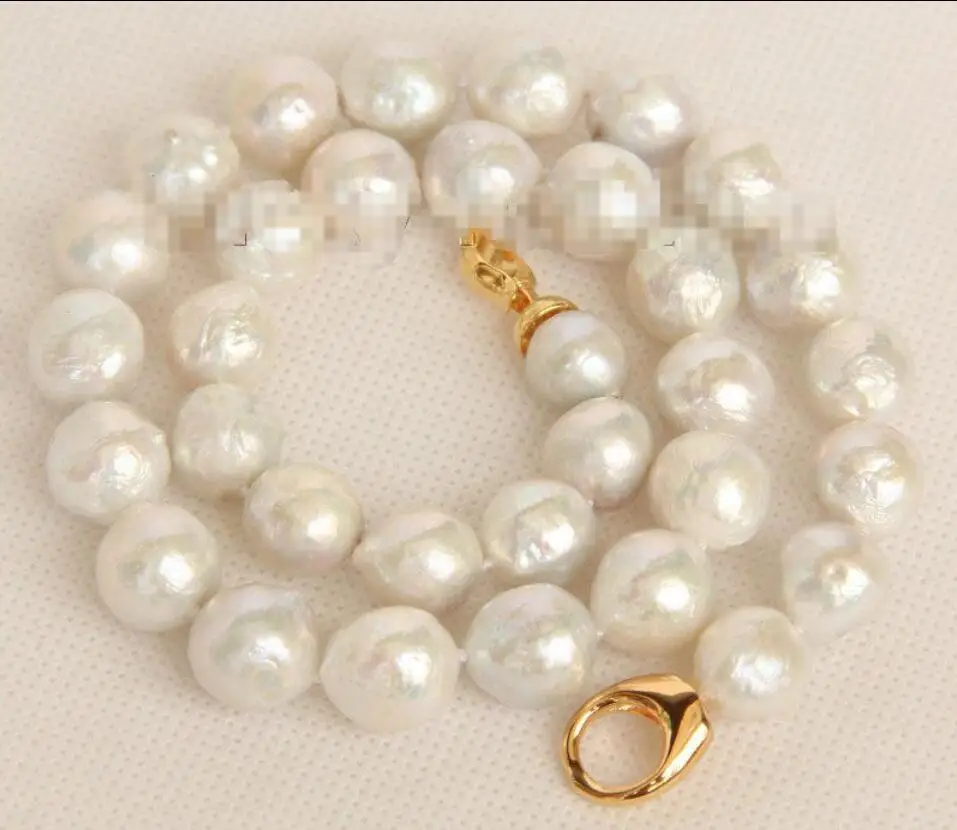 

Hot sale new Style >>>>>17" 13mm near round white Reborn keshi pearls necklace filled gold j9804