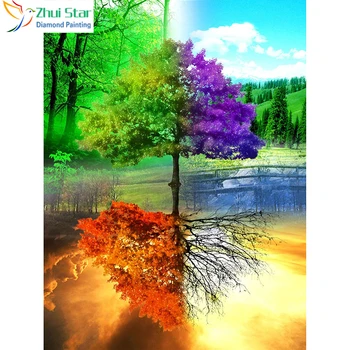 

Zhui Star 5D DIY Full Square drill diamond painting Cross Stitch Colorful Four Seasons Tree Embroidery Rhinestone Mosaic decor