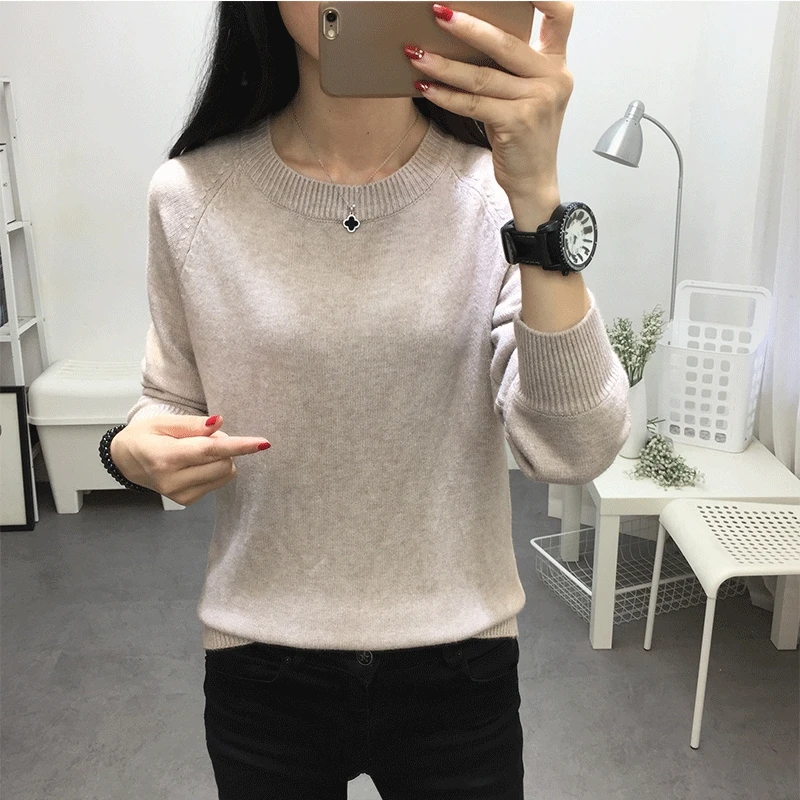 

Fashion 2018 Autumn And Winter New Style Pure Color Low Collar Women Sweater
