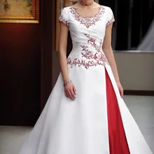 Винтаж красный и белый бальное платье скромное свадебное платье с короткие рукава, отделка бисером вышивка Готический красочные свадебные платья