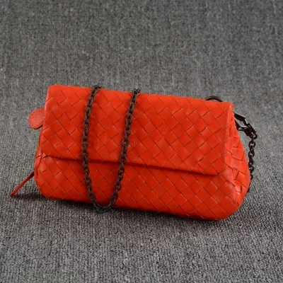 2019Hotwest Brand Crossbody Bags Sheepskin Handmade Woven Women Bag Designer Handbags High Quality Chain Messenger Bag - Цвет: orange