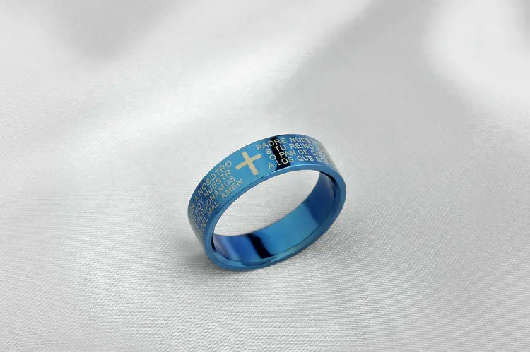 Классический Библейский крест кольцо 316L титановая сталь ювелирные изделия Прохладный отец Fr. палец кольца Синий wo мужские три цвета
