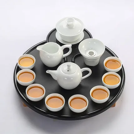 Чисто белый фарфоровый чайный набор кунг-фу китайский бытовой сухой чайный поднос офисный простой керамический чайник чашка чая, кружка - Цвет: 21 Style